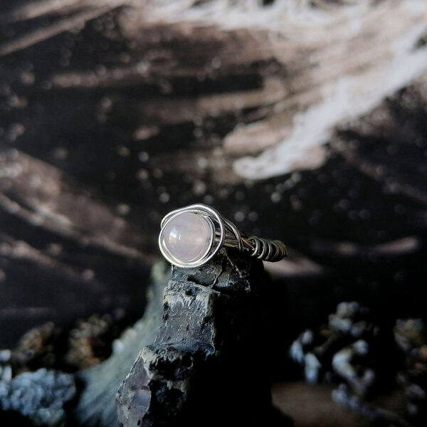 Roze Kvarc srebrni orb prsten