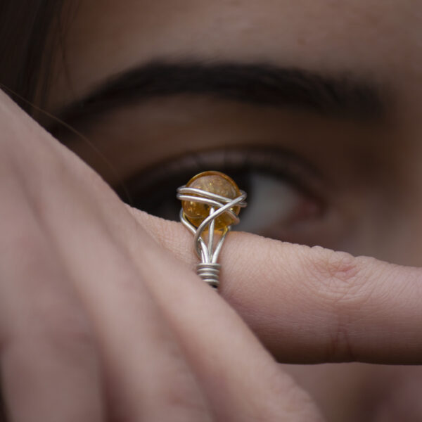 Citrin srebrni orb prsten